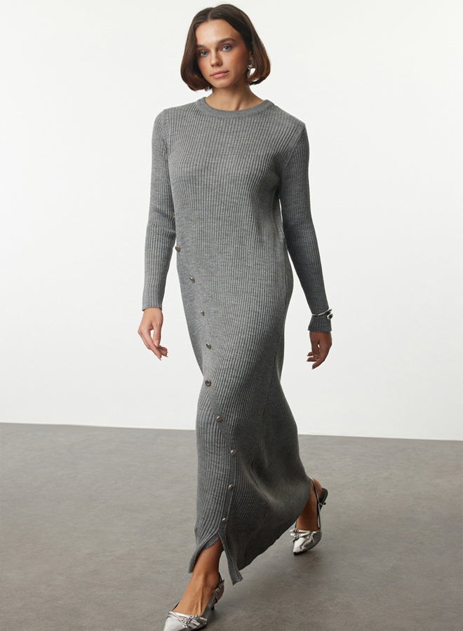 trendyol Knitwear Gray Dress  Button Detail - Image 1