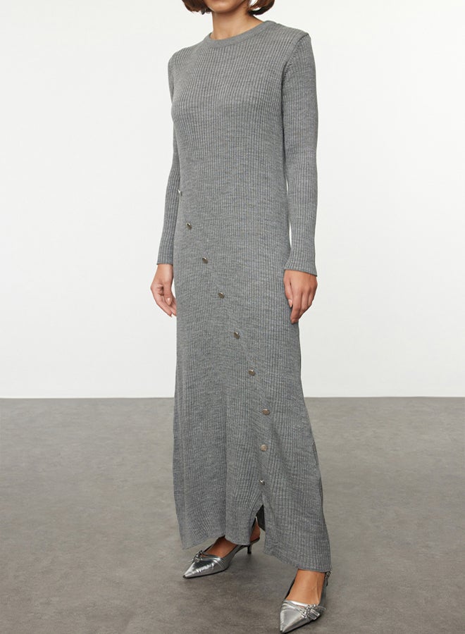 trendyol Knitwear Gray Dress  Button Detail - Image 3