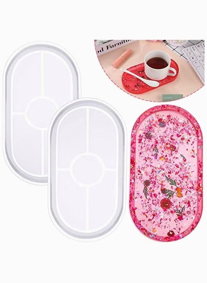 Tray Resin Mould, Craft Jewelry Making Mould Oval Tray Mould DIY Epoxy Resin Mould Silicone Resin Mould Plate Casting Mould for Office Home Decor (2 Pieces) - Image 1
