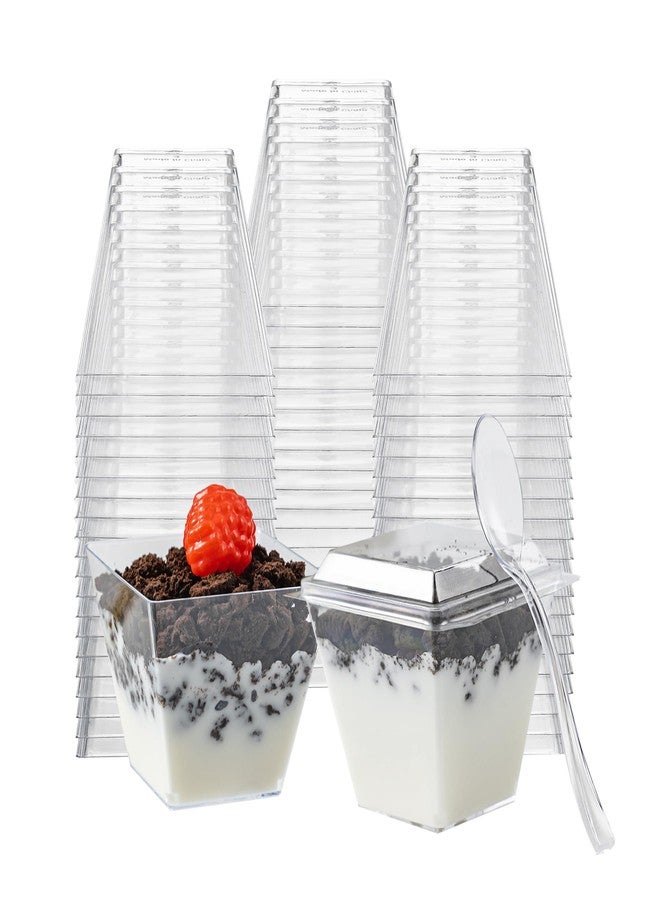 HOMIP 60Pack 4oz Plastic Dessert Cups with Lids and Spoons, Mini Plastic Parfait Cups for Parties, Clear Square Cups for Appetizer Cake Ice-cream - Image 1