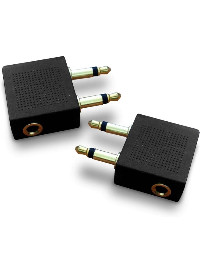 Mobi Lock Gold Plated Adapters For Airplane Headphones (Pack Of 2) - Allows You To Use Your Headphones With All In-Flight Media Systems - Image 1