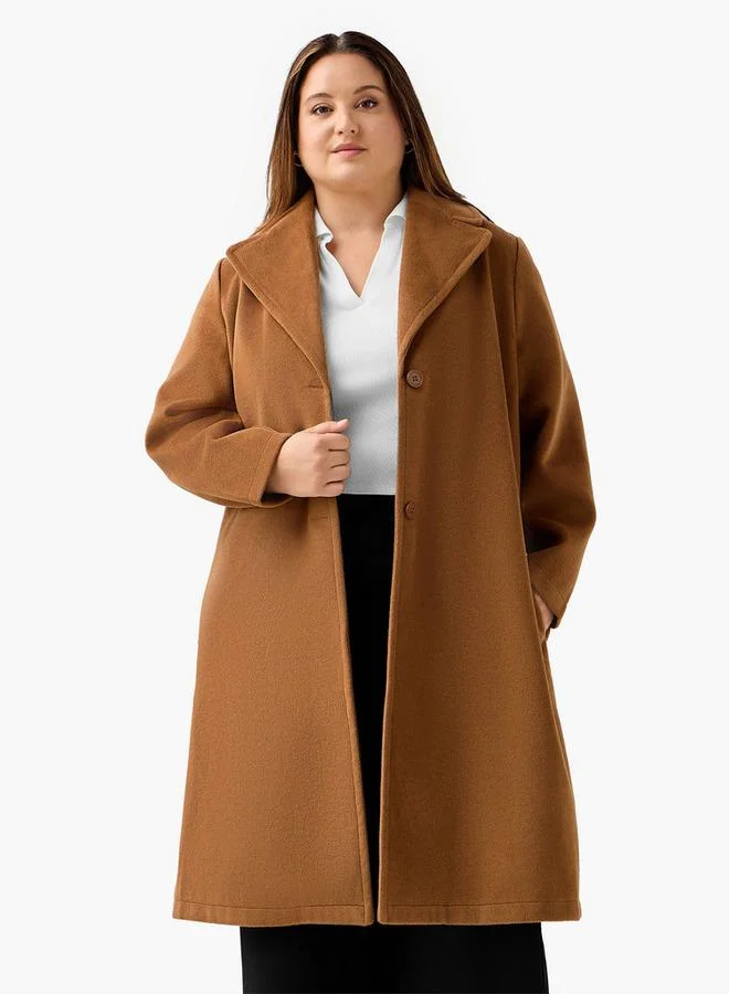 Ulla Popken Ulla Popken Longline Polyester Blend Coat with Notch Lapel