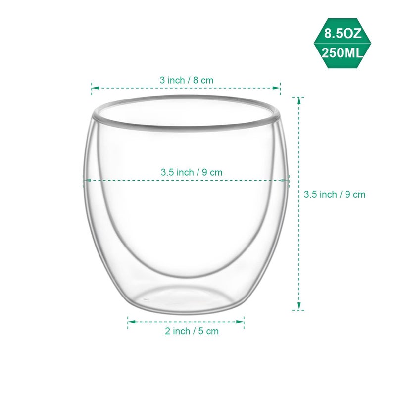 FS COOL 250ml Double Wall Glass Double Wall Construction Heat Resistant Vacuum Insulated Set of 6 - Image 2