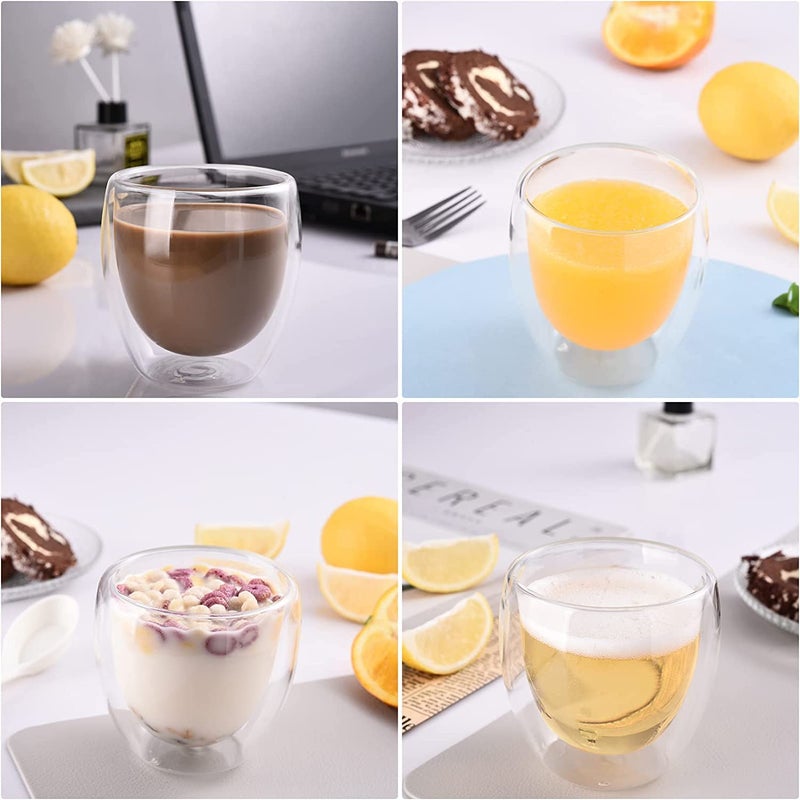 FS COOL 250ml Double Wall Glass Double Wall Construction Heat Resistant Vacuum Insulated Set of 6 - Image 4