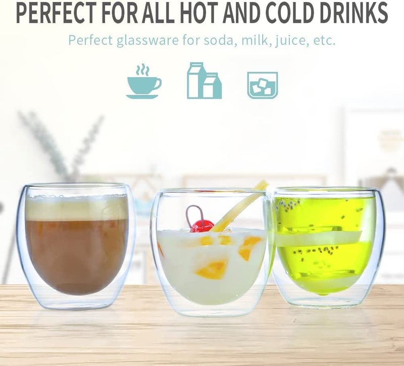 FS COOL 250ml Double Wall Glass Double Wall Construction Heat Resistant Vacuum Insulated Set of 6 - Image 5