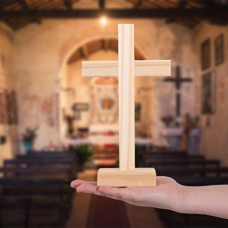 Suzile 6 Pcs Wooden Crosses for Craft Centerpiece Bulk Christian Nativity Tabletop Standing Baptism Religious Church Cross Sunday School First Communion Easter Party Favors, 8.66 x 4.72 Inch - Image 3
