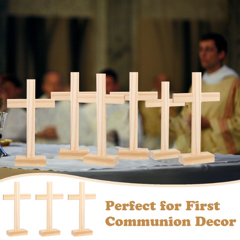 Suzile 6 Pcs Wooden Crosses for Craft Centerpiece Bulk Christian Nativity Tabletop Standing Baptism Religious Church Cross Sunday School First Communion Easter Party Favors, 8.66 x 4.72 Inch - Image 4