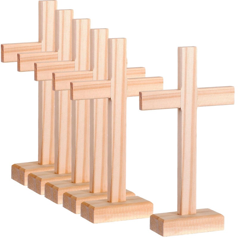 Suzile 6 Pcs Wooden Crosses for Craft Centerpiece Bulk Christian Nativity Tabletop Standing Baptism Religious Church Cross Sunday School First Communion Easter Party Favors, 8.66 x 4.72 Inch - Image 1