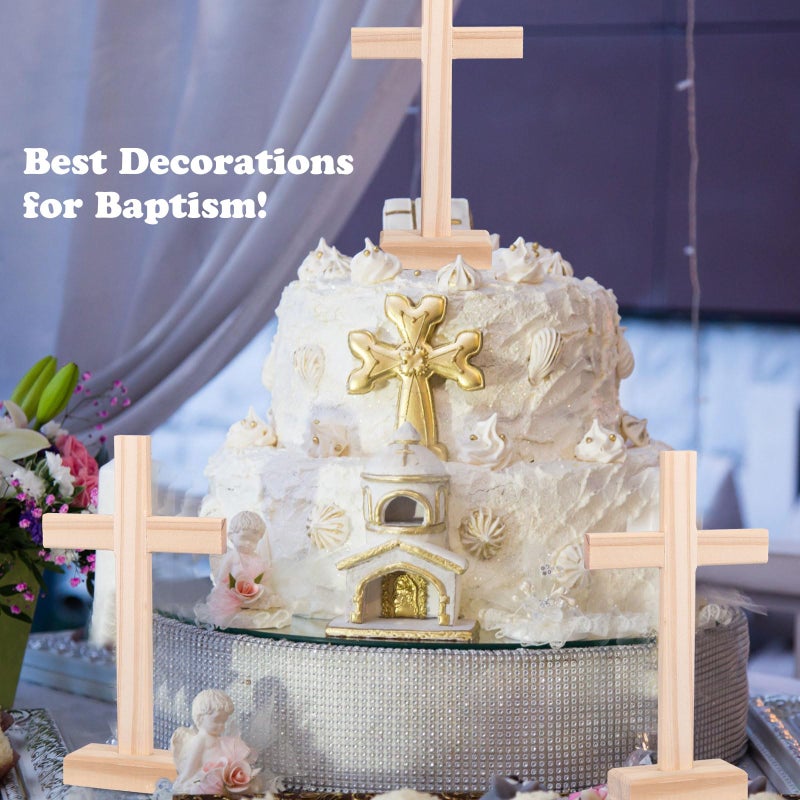 Suzile 6 Pcs Wooden Crosses for Craft Centerpiece Bulk Christian Nativity Tabletop Standing Baptism Religious Church Cross Sunday School First Communion Easter Party Favors, 8.66 x 4.72 Inch - Image 5