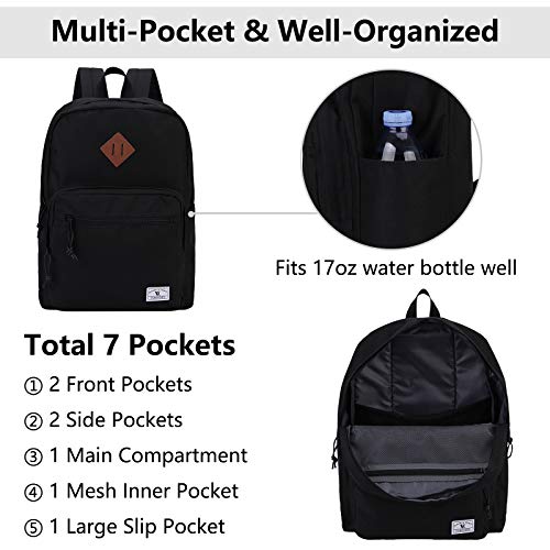 VX VONXURY Lightweight School Backpack for Men Women,Classic Basic Bookbag Simple Kids Black Backpack for College Travel - Image 3