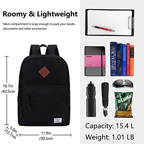 VX VONXURY Lightweight School Backpack for Men Women,Classic Basic Bookbag Simple Kids Black Backpack for College Travel - Image 2