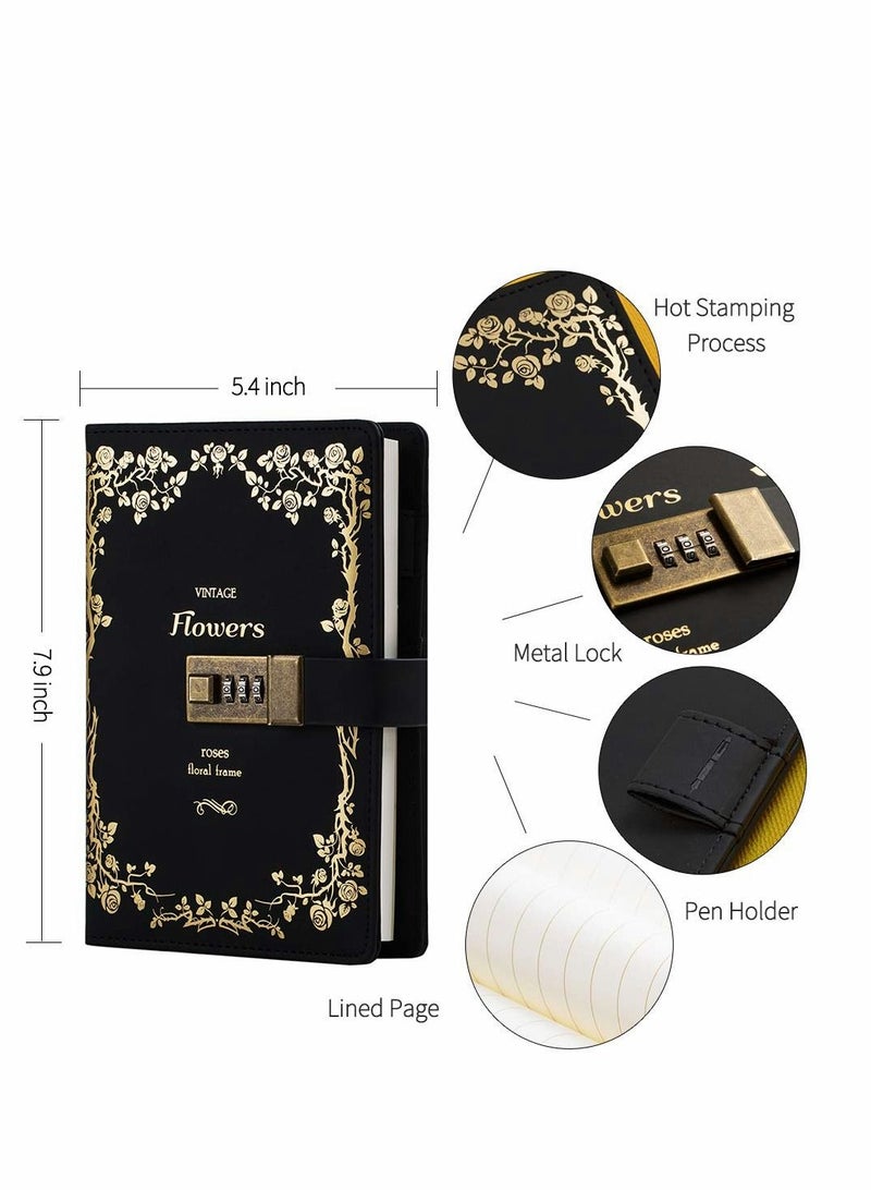 Excefore Lock Diary Leather Locking Journal Writing Notebook Vintage Planner Agenda Personal Black Gift for Girls  - Image 2