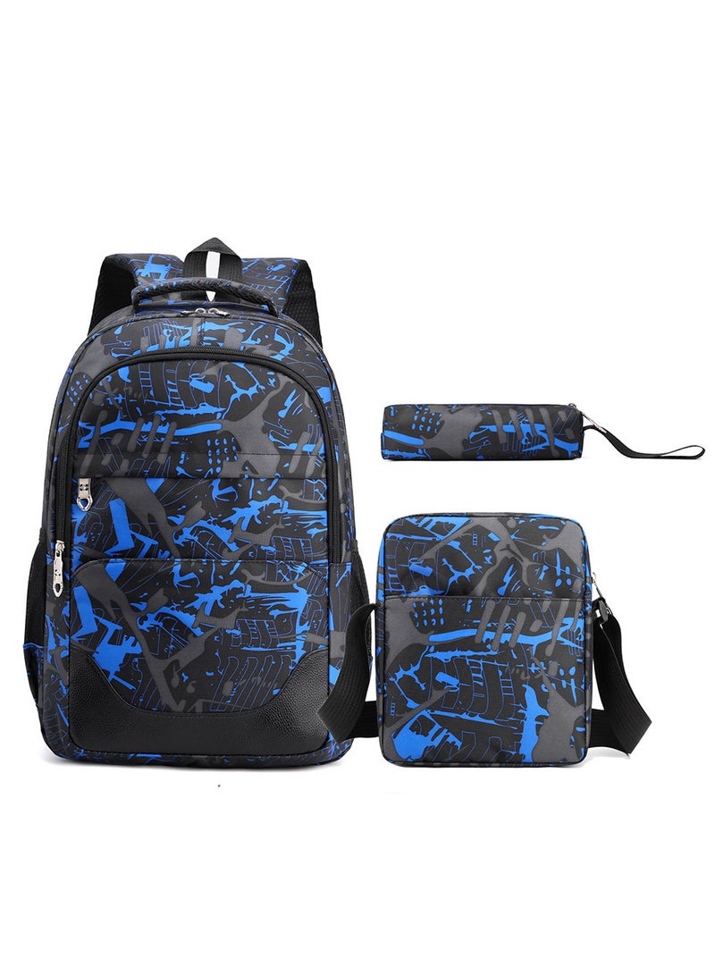 AUTOYSUR 3Pcs School Backpack Set,Large Capacity Book Bag School Bags with Crossbody Bag and Pencil Bag,Lightweight Durable Backbag Casual Daypack Schoolbag for Student Boys Girls Teens（Blue) - Image 1