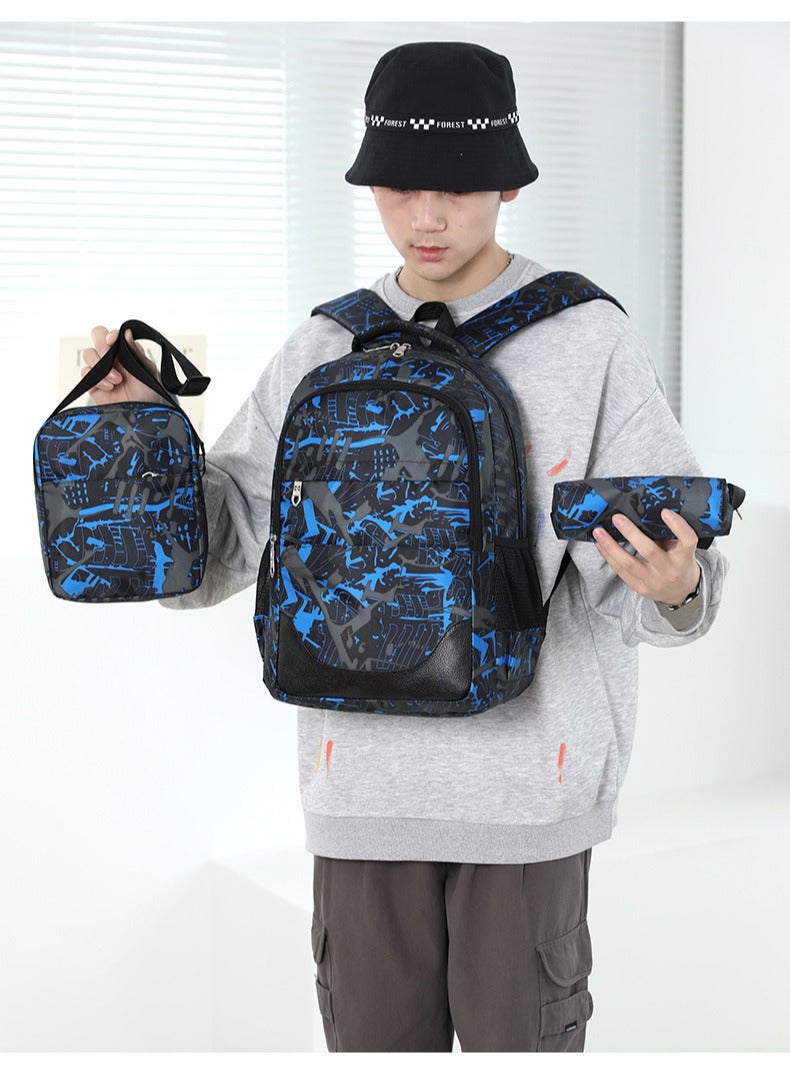 AUTOYSUR 3Pcs School Backpack Set,Large Capacity Book Bag School Bags with Crossbody Bag and Pencil Bag,Lightweight Durable Backbag Casual Daypack Schoolbag for Student Boys Girls Teens（Blue) - Image 4