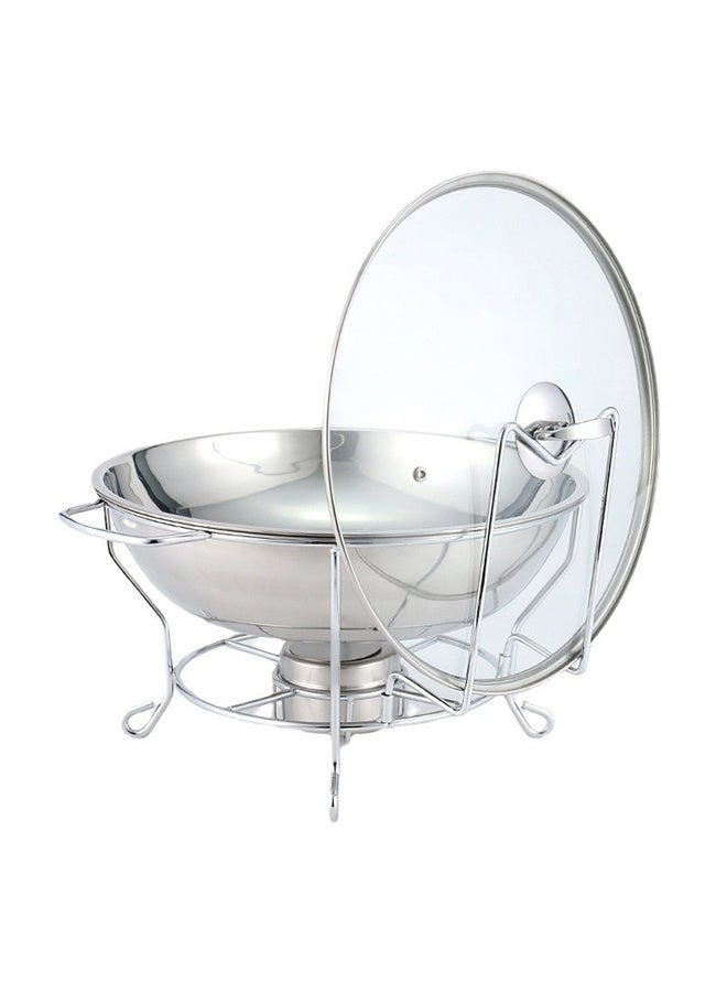 KLNAMAEAAN Stainless Steel Round Buffet Chafing Dish with Tempered Glass Lid and Stand Food Warmer for Hotel Catering and Restaurant Service 8.0 Litre - Image 1