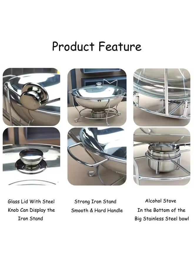 KLNAMAEAAN Stainless Steel Round Buffet Chafing Dish with Tempered Glass Lid and Stand Food Warmer for Hotel Catering and Restaurant Service 8.0 Litre - Image 4