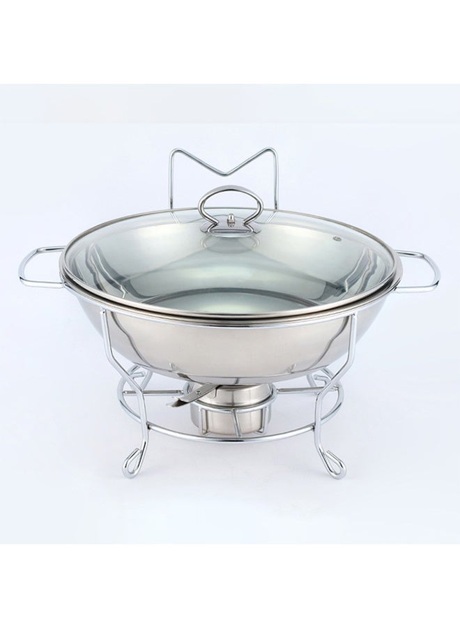 KLNAMAEAAN Stainless Steel Round Buffet Chafing Dish with Tempered Glass Lid and Stand Food Warmer for Hotel Catering and Restaurant Service 8.0 Litre - Image 2