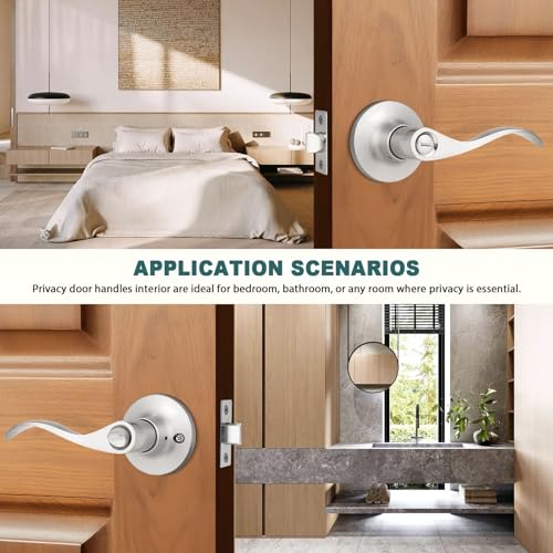GOBEKOR 8 Pack Brushed Nickel Privacy Door Levers Bedroom Bathroom Door Handles Keyless Interior Door Handles with Lock Bedroom Door Handles Hardware - Image 4