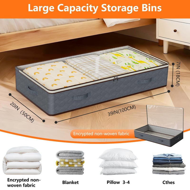 BOOMIBOO 90L Under Bed Storage Containers,4-Pack Closet Organizers and Storage Bins,for Organization and Storage Clothes, Shoes, Blankets & Pillows,Visible Transparent Top Storage Bins with Lids, Grey - Image 2