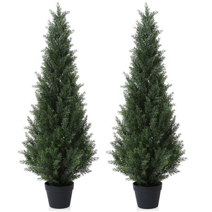 ARTIFICIAL PLANTS OUTDOOR 125 CM FAKE CEDAR TREE LARGE FAUX PLANTS WITH PLASTICS POTS FOR GARDEN FRONT PORCH DECORATION 2 PACK