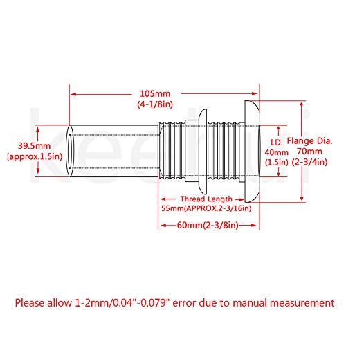 keehui 316 Stainless Steel Standard Length 1-1/2" I.D.Thru-Hull Fitting w/Nut &Gasket for Boats, Yachts, Marine - Image 2
