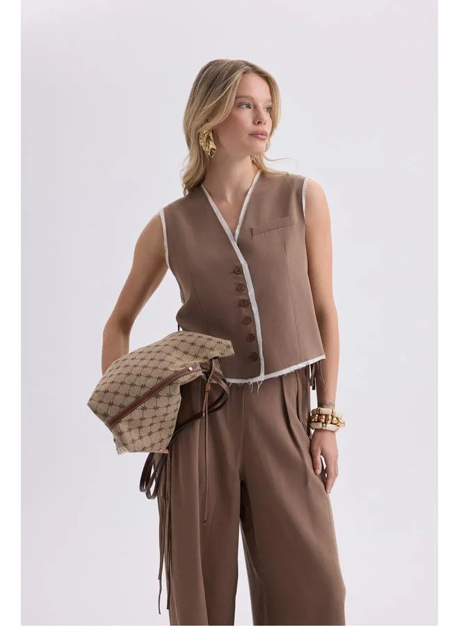 Bohemai Shonas Strap Detail Coffee Vest and Pants Set