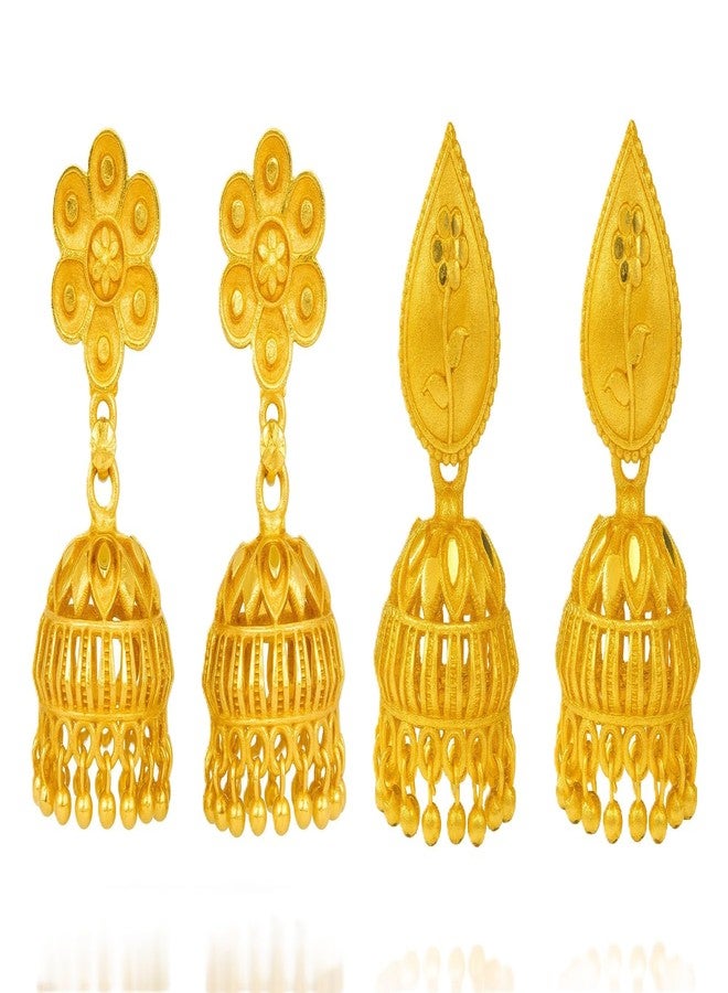 DEW MAT Meenakari Flower Big Jhumka Jhumki Earrings Combo of 2 Pairs | Gold Plated South Indian Temple Design | Matte Finish Ethnic Jewellery for Weddings & Festivals - Image 1