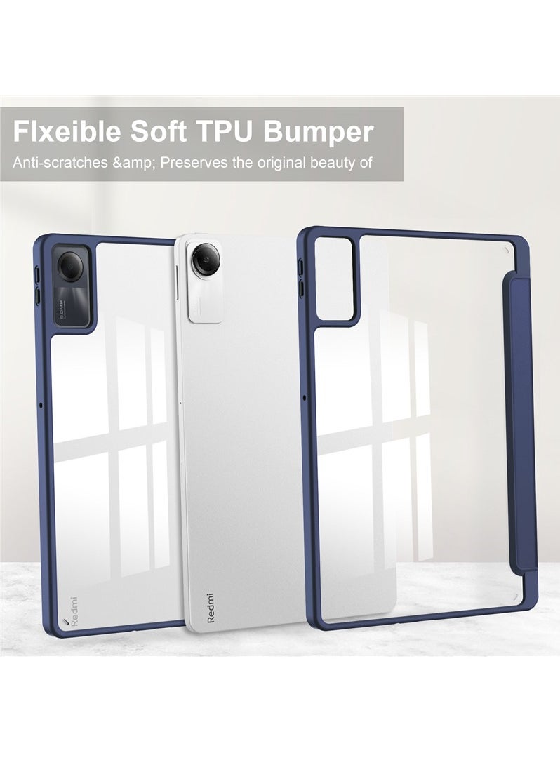 Fankalo - Tablet Case for Xiaomi Redmi Pad SE 11 inch Clear Transparent Hard PC Back Protective Tri-Fold Stand Slim Tablet Cover with Pencil Holder Auto Wake/Sleep - Image 1