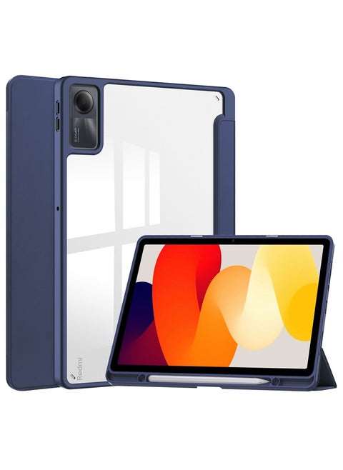 Tablet Case for Xiaomi Redmi Pad SE 11 inch Clear Transparent Hard PC Back Protective Tri-Fold Stand Slim Tablet Cover with Pencil Holder Auto Wake/Sleep