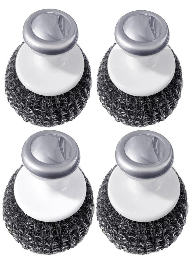 Shineyid Stainless Steel Wool Scrubber with Handle, Heavy Duty Dish Scrubber, Steel Brush for Cleaning Pots, Pans, Grills, Sink (4 Pack) - Image 1