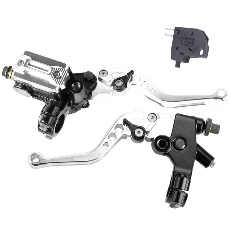MRELC Universal Motorcycle 7/8" 22mm Handlebar Brake Master Cylinder Clutch Lever CNC Left & Right Set Compatible with Harley Honda Kawasaki Suzuki Yamaha（ Piston Diameter 12.7mm)(Silver) - Image 1
