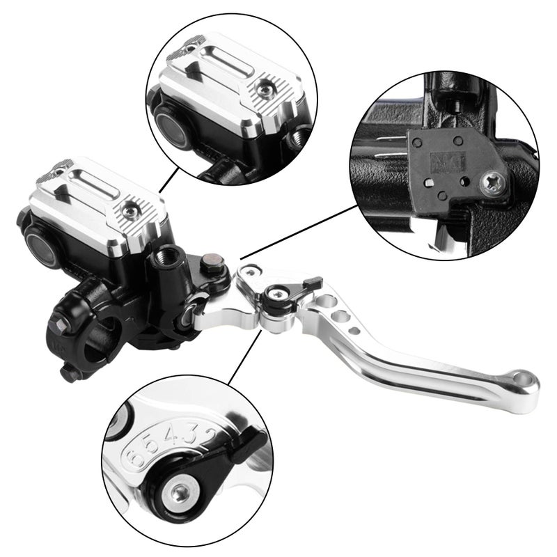 MRELC Universal Motorcycle 7/8" 22mm Handlebar Brake Master Cylinder Clutch Lever CNC Left & Right Set Compatible with Harley Honda Kawasaki Suzuki Yamaha（ Piston Diameter 12.7mm)(Silver) - Image 2