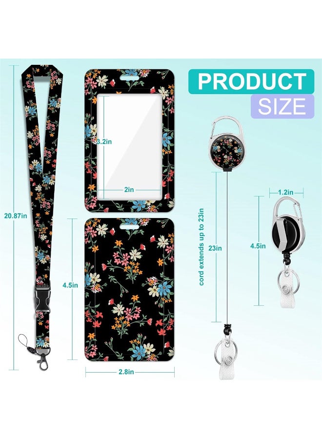 TFiOXL 1 Pack Flower Badge ID Badge Holder Lanyard and Retractable Badge Reel Clip Cool Keychain for Women Men Girls for Keys ID Badges Nurse Neck School Lanyard ID Holder - Image 2