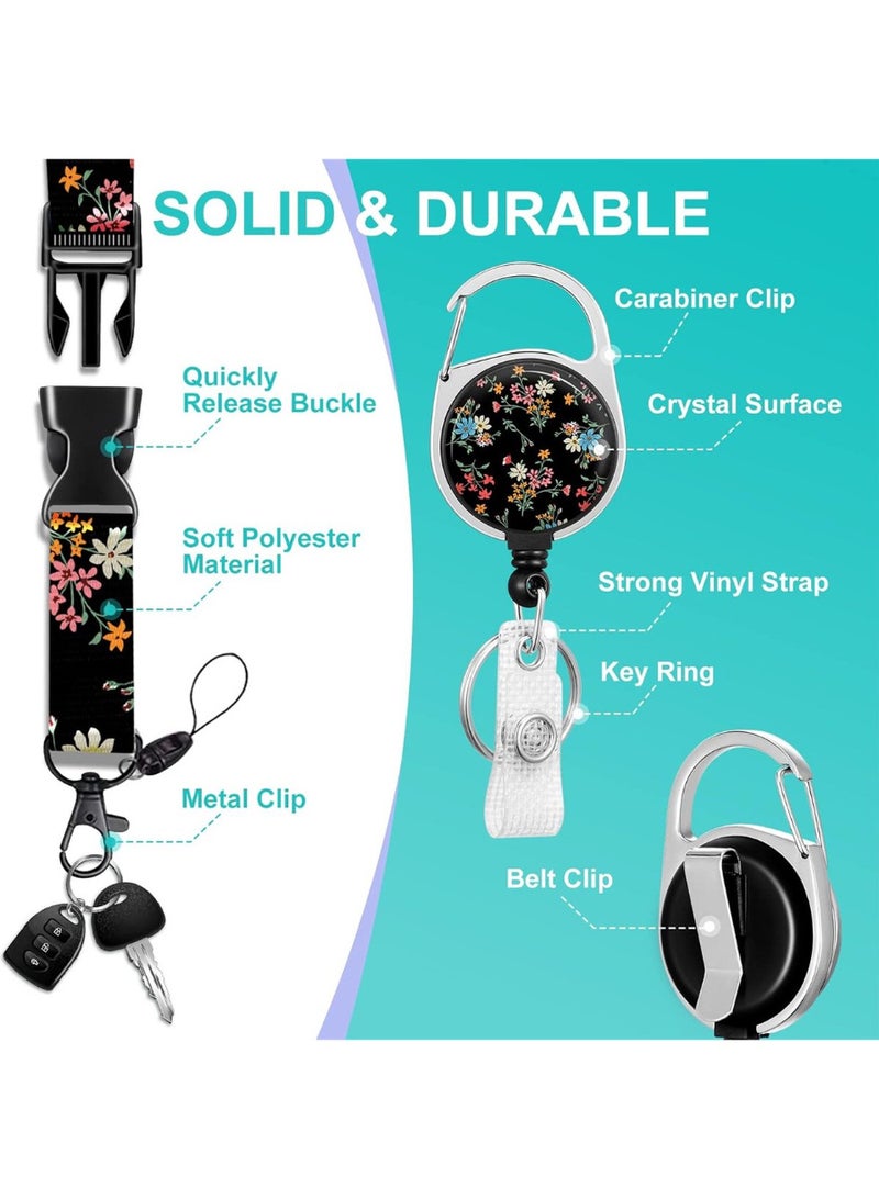 TFiOXL 1 Pack Flower Badge ID Badge Holder Lanyard and Retractable Badge Reel Clip Cool Keychain for Women Men Girls for Keys ID Badges Nurse Neck School Lanyard ID Holder - Image 5
