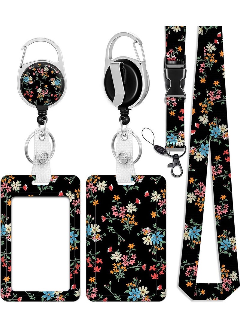 TFiOXL 1 Pack Flower Badge ID Badge Holder Lanyard and Retractable Badge Reel Clip Cool Keychain for Women Men Girls for Keys ID Badges Nurse Neck School Lanyard ID Holder - Image 1