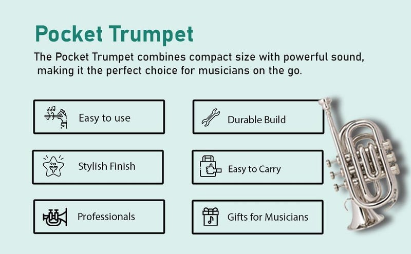 QUEENBRASS Queen Brass B-Flat Pocket Trumpet Silver Finish Compact Brass Instrument with Mouthpiece Gloves and Carrying Case for Students Beginners and Travel Friendly - Image 5