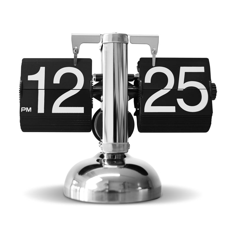 SCOAGE Flip Desk Clock Retro Vintage Auto Flip Down Table Clock Large Number Mechanical Battery Powered Internal Gear Operated Clocks for Home Office Decor Black