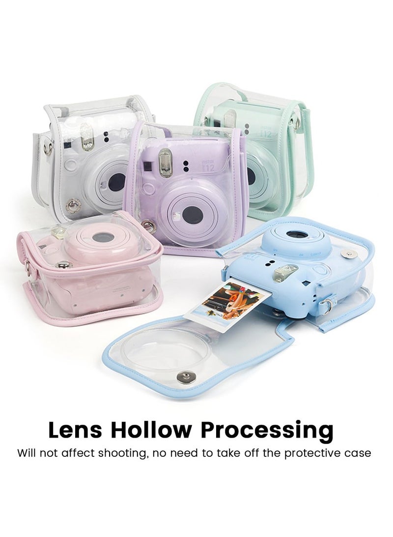 SYOSI Protective Clear Case for Fuji Instax Mini 12, Carrying Case Bag for Fujifilm Instax Mini 12 Instant Camera, PC Cover with Love-shaped Clip & Shoulder Strap (Pink) - Image 3