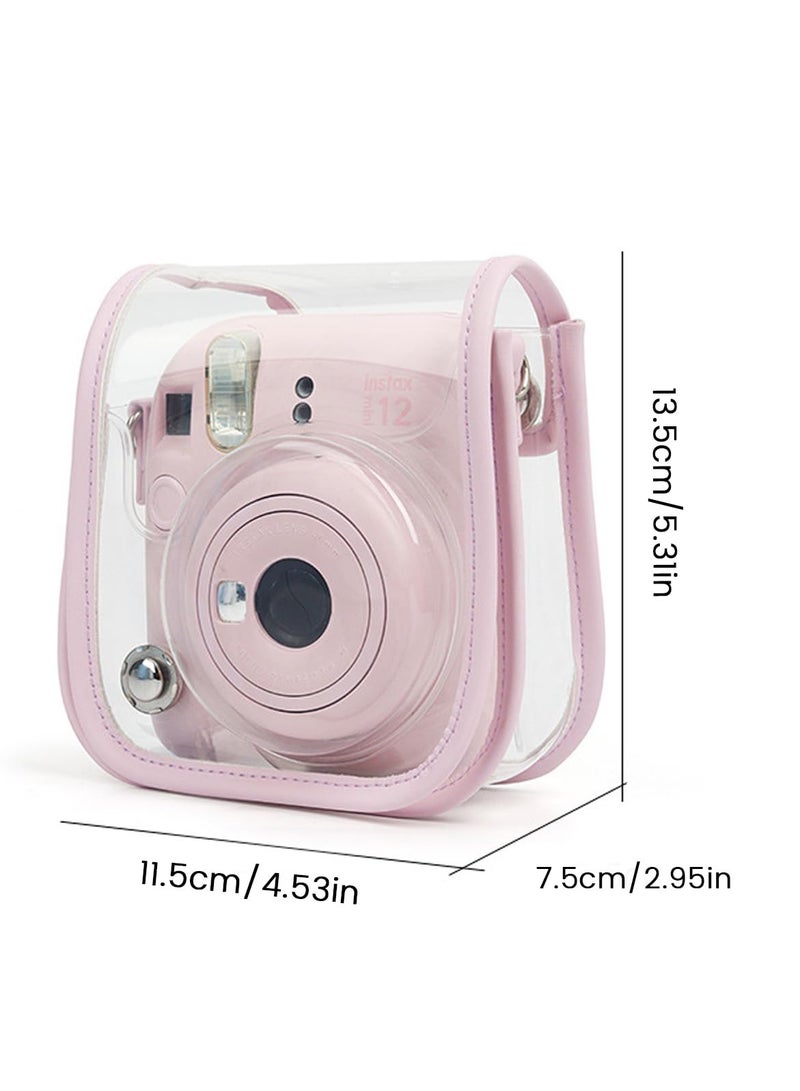 SYOSI Protective Clear Case for Fuji Instax Mini 12, Carrying Case Bag for Fujifilm Instax Mini 12 Instant Camera, PC Cover with Love-shaped Clip & Shoulder Strap (Pink) - Image 5