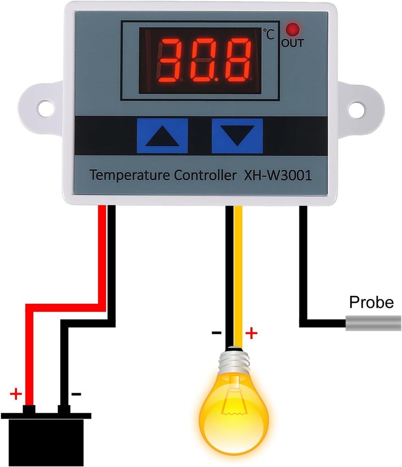 UMLIFE وحدة تحكم درجة الحرارة الرقمية LED XH-W3001 2PCS مع مستشعر مقاوم للماء ومفتاح ترموستات قابل للبرمجة للتسخين والتبريد من -50℃ إلى 110℃ (12V 10A 120W) - Image 3