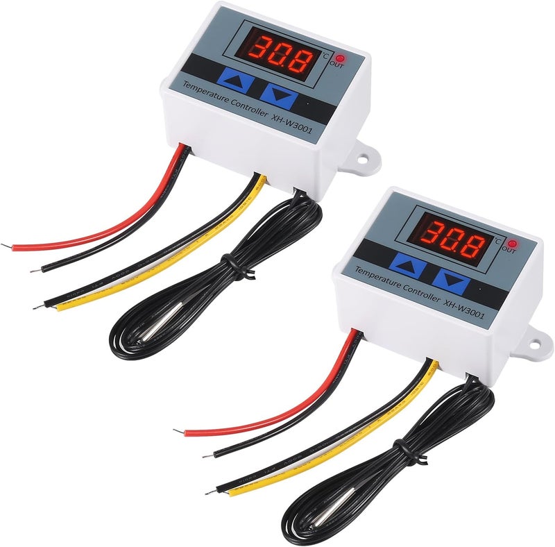 UMLIFE وحدة تحكم درجة الحرارة الرقمية LED XH-W3001 2PCS مع مستشعر مقاوم للماء ومفتاح ترموستات قابل للبرمجة للتسخين والتبريد من -50℃ إلى 110℃ (12V 10A 120W) - Image 1