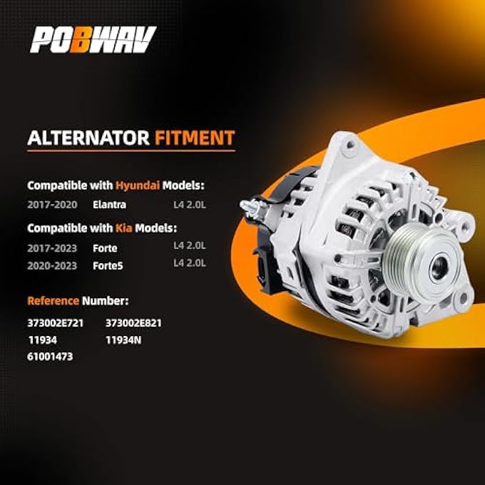 POBWAV 373002E721 Alternator Compatible with 2017 2018 2019 2020 Hyundai Elantra 2.0 &Kia Forte 2017-2023 Replace for 373002E821,11934,11934N,61001473 - Image 2