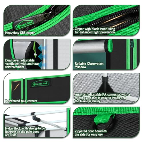 Green Hut 2x2 Grow Tent, 24"x24"x36" 600D Mylar Hydroponic Growing Tents for Plants Inside Reflective Grow Tent Growing Room Hydroponic System - Image 3