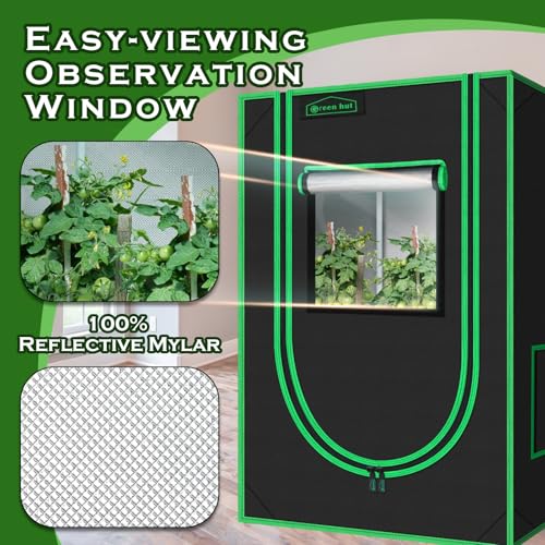 Green Hut 2x2 Grow Tent, 24"x24"x36" 600D Mylar Hydroponic Growing Tents for Plants Inside Reflective Grow Tent Growing Room Hydroponic System - Image 4