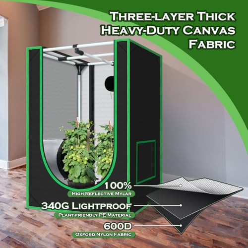 Green Hut 2x2 Grow Tent, 24"x24"x36" 600D Mylar Hydroponic Growing Tents for Plants Inside Reflective Grow Tent Growing Room Hydroponic System - Image 5