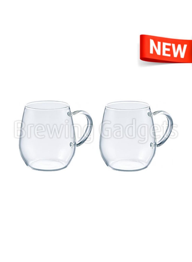 Hario Round Mug Clear Glass with Handle, Microwave safe - 2pcs Set - Image 1