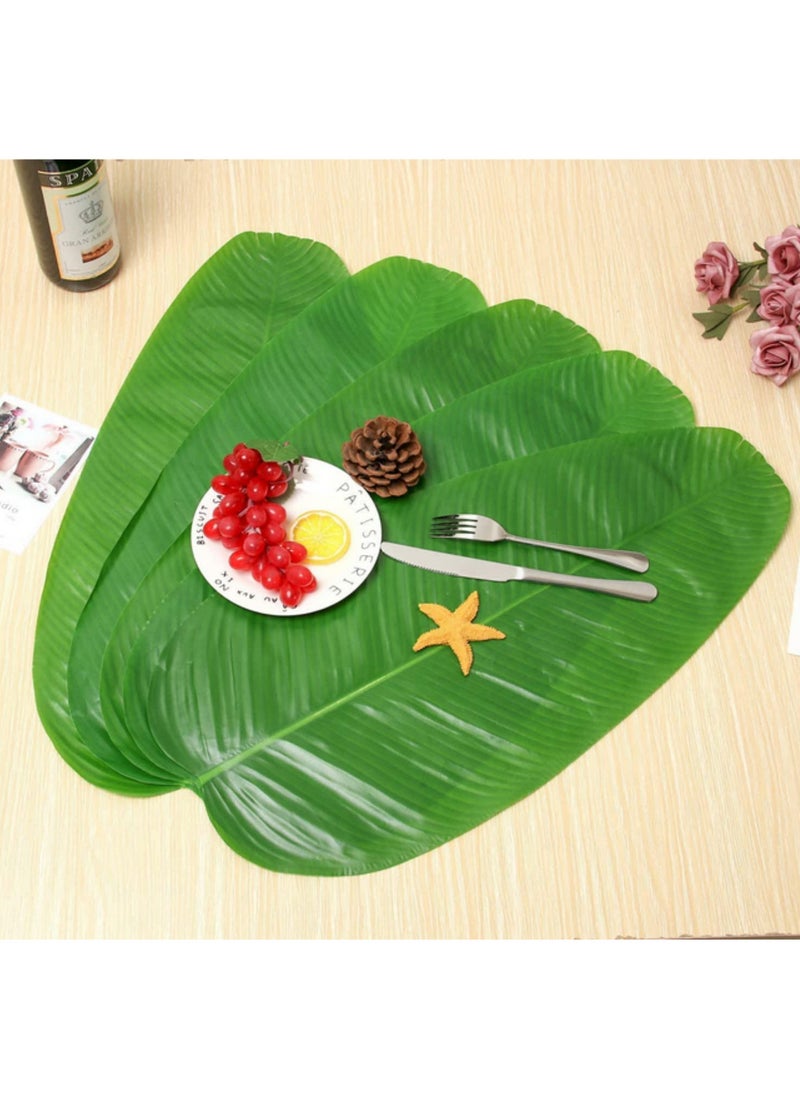 Generic 4pcs Artificial Tropical Banana Leaves Hawaiian Luau Party Jungle Beach Theme Decorations for Table Centerpieces Home Wedding Birthday Decor Faux Palm Leaf Garland Backdrop Props 28cm x 57cm  - Image 5