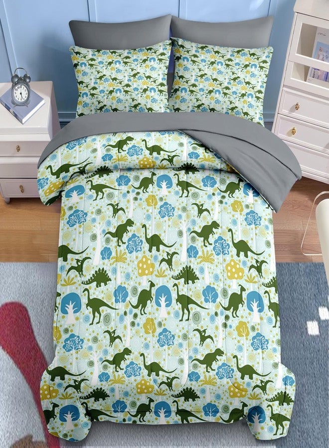 Nesker Comforter Set Twin Size, Green Dinosaur 5 Pcs Bedding for Kids Teens, Tyrannosaurus Brontosaurus Pterodactyl Bed Sheet with Pillowcase & Sham - Image 3