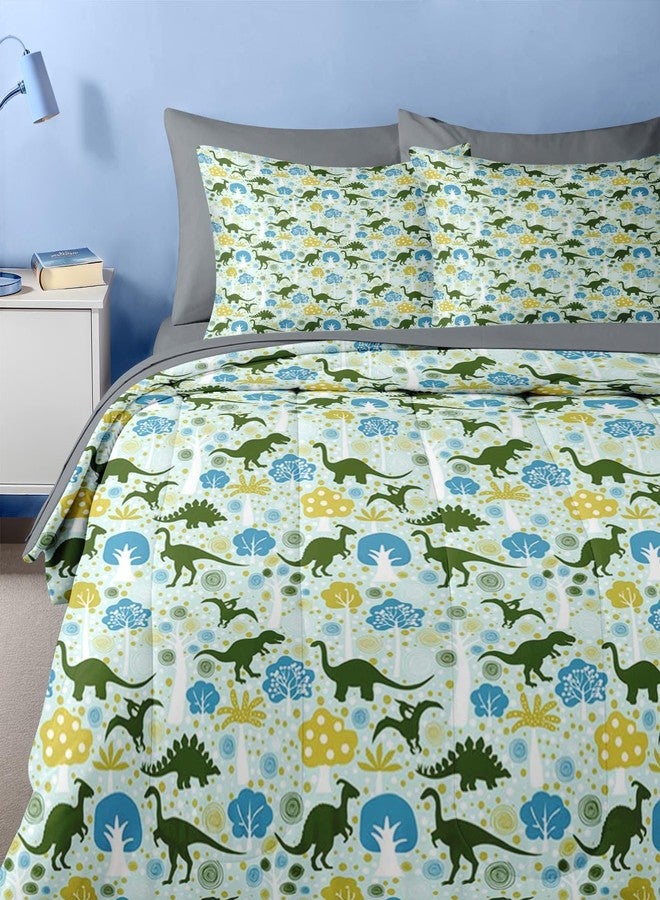 Nesker Comforter Set Twin Size, Green Dinosaur 5 Pcs Bedding for Kids Teens, Tyrannosaurus Brontosaurus Pterodactyl Bed Sheet with Pillowcase & Sham - Image 5