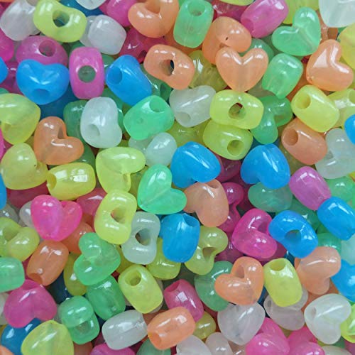 BeadExplosion Heart Beads Nightglow Glow in Dark Mix Pony Beads Pk50 Made in USA B07782 Multicolor - Image 1